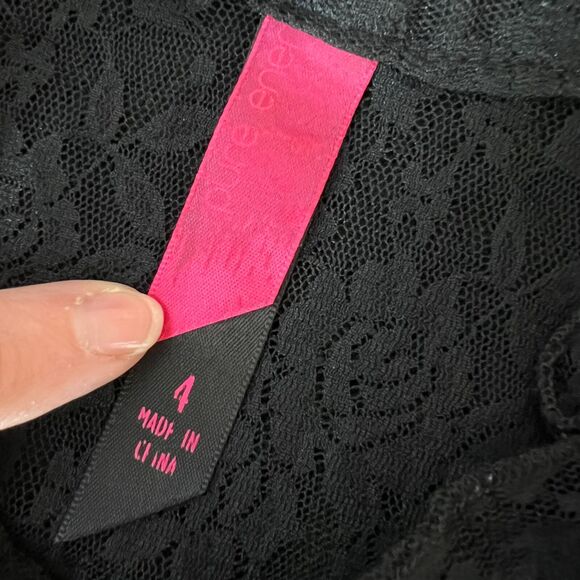 Pure Energy Womens Blouse Top Shirt Sheer Lace Ruffled Pullover Black Size 4 - Picture 7 of 9